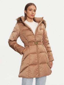 Guess Płaszcz zimowy New Olga W4BL40 WEX52 Beżowy Regular Fit. Brązowe kurtki Guess, na zimę, l, z aplikacjami, z syntetyku, bez kaptura. Za 939,99 zł.