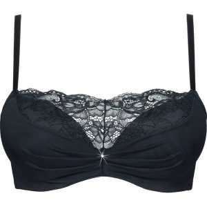 "Biustonosz ""push up"" na fiszbinach". Czarne biustonosze bonprix, bez wzorów. Za 77,99 zł.