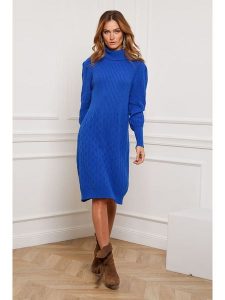 Joséfine Sukienka dzianinowa "Eclose" w kolorze niebieskim rozmiar: M. Niebieskie sukienki Joséfine, na co dzień, m, bez wzorów, z dzianiny, bez kołnierzyka, bez ramiączek, mini, proste. Za 187,99 zł.