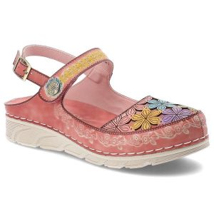 Sandały damskie Laura Vita, cholewka ze skóry naturalnej zapinane na rzep eleganckie na wygodnej podeszwie, różowe, Dorry 32 AJ1819-B12. Czerwone sandały LAURA VITA, bez wzorów, ze skóry, bez obcasa, bez zapięcia. Za 309,00 zł.