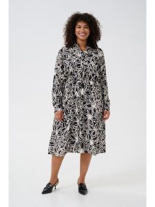 KAFFE curve Sukienka w kolorze czarno-kremowym rozmiar: 50. Czarne sukienki KAFFE curve, na co dzień, bez wzorów, z tkaniny, bez kołnierzyka, bez ramiączek, midi, proste. Za 126,99 zł.