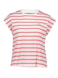 Pepe Jeans Koszulka w kolorze biało-czerwonym rozmiar: S. Białe bluzki Pepe Jeans, s, bez wzorów, z bawełny, bez kołnierzyka, bez ramiączek. Za 127,35 zł.