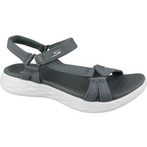 Skechers On The Go 600, damskie, sandały, Szare. Szare buty trekkingowe Skechers, z tkaniny, bez zapięcia. Za 229,99 zł.