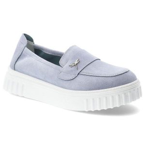 Półbuty damskie Vinceza, cholewka ze skóry naturalnej zamszowej wsuwany fason z ozdobnym elementem, niebieskie, 93218. Niebieskie półbuty VINCEZA, bez wzorów, ze skóry, bez obcasa, bez zapięcia. Za 169,00 zł.