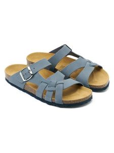 Mandel Skórzane klapki "Alvaro" w kolorze błękitnym rozmiar: 40. Niebieskie klapki Mandel, bez wzorów, z nubiku, z otwartym noskiem, bez obcasa. Za 130,99 zł.