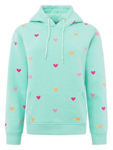 Zwillingsherz Bluza "Hearts" w kolorze turkusowym rozmiar: L/XL. Niebieskie bluzy Zwillingsherz, l, bez wzorów, z bawełny, z kapturem. Za 206,42 zł.