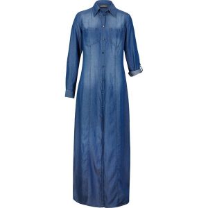 Sukienka szmizjerka, TENCEL™ Lyocell. Niebieskie sukienki bonprix, bez wzorów, z lyocellu, eleganckie, bez kołnierzyka, bez ramiączek, szmizjerki. Za 249,99 zł.