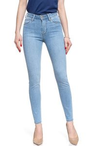 SPODNIE DAMSKIE LEE SCARLETT HIGH LIGHT FLORIN L626MOHR 112114288. Niebieskie rurki Lee, z denimu. Za 199,99 zł.