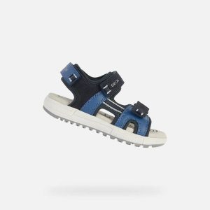 Sandały GEOX J SANDAL ALBEN Niebieski. Niebieskie buty trekkingowe Geox, ze skóry, bez zapięcia. Za 243,99 zł.