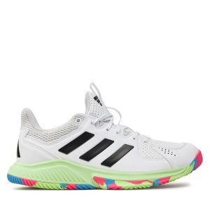 Buty halowe adidas. Białe buty sportowe ADIDAS, bez wzorów, bez zapięcia. Za 269,99 zł.