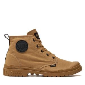 Trapery Palladium. Brązowe buty zimowe Palladium, bez obcasa, bez zapięcia. Za 229,99 zł.