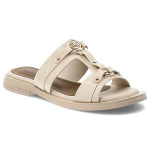 Klapki damskie Artiker, cholewka ze skóry naturalnej wsuwany fason z szerokimi paskami na płaskiej podeszwie, beżowe, 58C1629. Brązowe klapki ARTIKER, bez wzorów, ze skóry, bez obcasa, na płaskiej podeszwie. Za 199,00 zł.