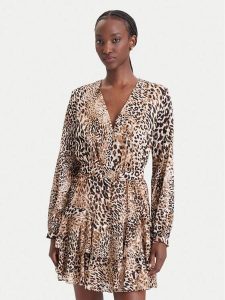 Guess Sukienka koktajlowa W6BK42 W4225 Brązowy Regular Fit. Brązowe sukienki Guess, xxl, z aplikacjami, z wiskozy, wizytowe, bez kołnierzyka, bez ramiączek. Za 694,99 zł.