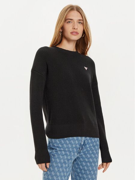 Guess Jeans Sweter W4BR08 Z3HM1 Czarny Regular Fit. Czarne swetry klasyczne Guess Jeans, xs, z bawełny, bez kołnierzyka. Za 269,99 zł.