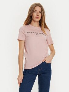 Tommy Hilfiger T-Shirt WW0WW40276 Różowy Regular Fit. Czerwone t-shirty TOMMY HILFIGER, xxs, bez wzorów, z bawełny, bez kołnierzyka, bez ramiączek. Za 109,99 zł.