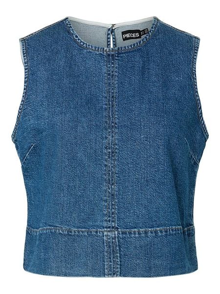 Pieces Top dżinsowy "Pcsilke" w kolorze niebieskim rozmiar: L. Niebieskie topy Pieces, l, bez wzorów, bez kołnierzyka, bez ramiączek. Za 75,69 zł.