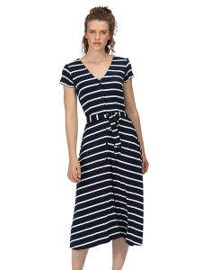 Regatta Sukienka "Maisyn" w kolorze granatowym rozmiar: 38. Niebieskie sukienki Regatta, bez wzorów, z tkaniny, bez kołnierzyka, bez ramiączek, maxi, rozkloszowane. Za 130,81 zł.