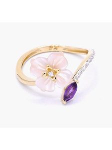 DIAMANTA Złoty pierścionek "Prisca" z diamentami, ametystem i kwarcem różowym rozmiar: 58. Czerwone pierścionki DIAMANTA, z ametystem, złote. Za 1 174,99 zł.