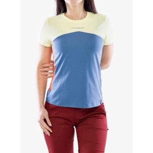 Koszulka bawełniana damska La Sportiva Roof T-Shirt. Niebieskie koszulki sportowe La Sportiva, bez wzorów, z bawełny, bez ramiączek. Za 167,99 zł.