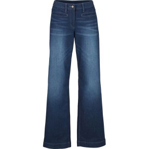 Dżinsy wide leg, mid waist, elastyczna gumka w talii. Niebieskie jeansy bonprix, bez wzorów, z bawełny. Za 119,99 zł.