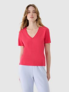 4F T-shirt oversize z modalem damski - różowy XS. Czerwone t-shirty 4f, xs, bez wzorów, z bawełny, bez kołnierzyka, bez ramiączek. W wyprzedaży za 39,99 zł.