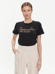 Aeronautica Militare T-Shirt 241TS2233DJ510 Czarny Regular Fit. Czarne t-shirty AERONAUTICA MILITARE, s, bez wzorów, z bawełny, bez kołnierzyka, bez ramiączek. Za 199,99 zł.