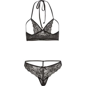 Biustonosz z trójkątnymi miseczkami "ouvert" + stringi (2 części) bonprix czarny. Komplety bielizny marki bonprix. Za 37,99 zł.