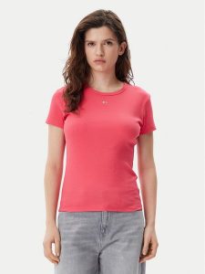 Tommy Jeans T-Shirt Essential DW0DW17383 Różowy Slim Fit. Czerwone t-shirty Tommy Jeans, l, bez wzorów, z bawełny, bez kołnierzyka, bez ramiączek. Za 129,99 zł.