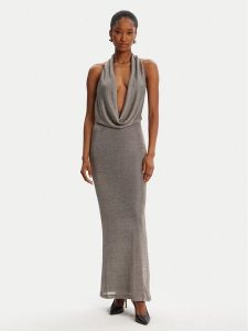 Bardot Sukienka koktajlowa Nola Lurex Cowl 59814DB1 Srebrny Regular Fit. Szare kombinezony Bardot, bez wzorów, z syntetyku, wizytowe, bez kołnierzyka, bez ramiączek. Za 449,99 zł.