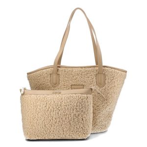 Beżowa Torebka Big Star 2w1 Damska Shopperka + Kosmetyczka. Brązowe shopper bag Big Star, bez wzorów, na ramię, bez dodatków. Za 199,00 zł.