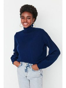 Trendyol Golf w kolorze granatowym rozmiar: S. Niebieskie golfy Trendyol, s, bez wzorów, bez ramiączek. Za 82,64 zł.