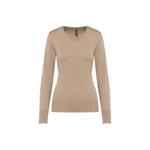 Damski sweter v-neck Kariban. Brązowe swetry klasyczne KARIBAN, na zimę, bez kołnierzyka. Za 200,50 zł.
