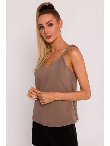 Made of emotion Top w kolorze jasnobrązowym rozmiar: S. Brązowe topy Made Of Emotion, s, bez wzorów, bez kołnierzyka, bez ramiączek. Za 149,66 zł.