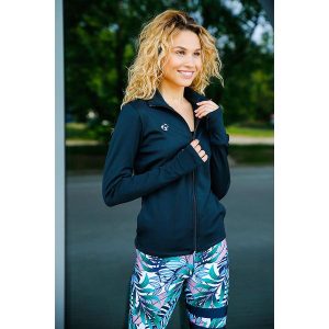 Rozpinana czarna bluza do biegania damska 2skin Time to run. Czarne bluzy 2SkIN, l, bez wzorów, z elastanu, bez kaptura. Za 259,00 zł.