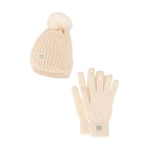 Zestaw damski Winter Thermo – czapka + rękawiczki – kolor złamanej bieli. Białe czapki HEAT KEEPER, bez wzorów, z poliesteru, sportowe. W wyprzedaży za 134,32 zł.