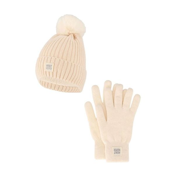 Zestaw damski Winter Thermo – czapka + rękawiczki – kolor złamanej bieli. Białe czapki HEAT KEEPER, bez wzorów, z poliesteru, sportowe. W wyprzedaży za 134,32 zł.