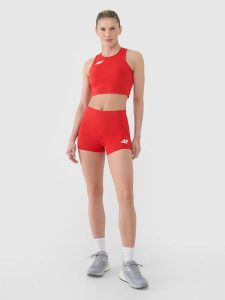4F Legginsy krótkie treningowe damskie - czerwone L. Czerwone legginsy 4f, bez wzorów, z dzianiny, krótkie. Za 89,99 zł.