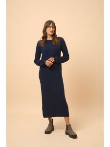 Just Cashmere Kaszmirowa sukienka "Lina" w kolorze granatowym rozmiar: S. Niebieskie sukienki Just Cashmere, na co dzień, s, bez wzorów, z kaszmiru, bez kołnierzyka, bez ramiączek, maxi, proste. Za 608,99 zł.