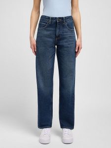 Lee Dżinsy "Rider" - Comfort fit - w kolorze granatowym rozmiar: W32/L33. Niebieskie jeansy Lee, z aplikacjami, z podwyższonym stanem. Za 113,36 zł.