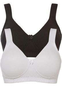Biustonosz minimizer bez fiszbinów, z bawełny organicznej (2 szt.). Czarne biustonosze bonprix, bez wzorów, z bawełny. Za 97,99 zł.