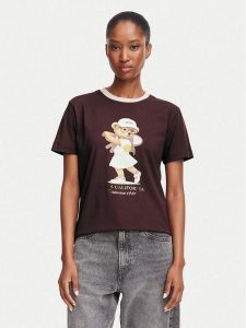 Guess T-Shirt V6BI14 K6742 Bordowy Regular Fit. Czerwone t-shirty Guess, xl, z aplikacjami, z bawełny, bez kołnierzyka, bez ramiączek. Za 174,99 zł.