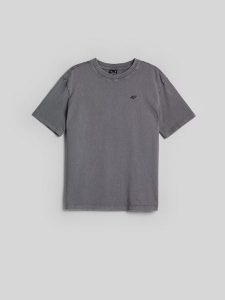 4F T-shirt loose z nadrukiem damski - szary M. Szare t-shirty 4f, m, bez wzorów, z bawełny, bez kołnierzyka, bez ramiączek. Za 79,99 zł.
