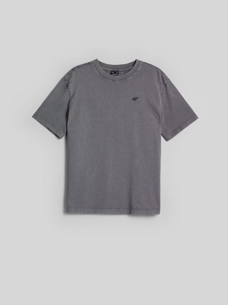 4F T-shirt loose z nadrukiem damski - szary L. Szare t-shirty 4f, l, bez wzorów, z bawełny, bez kołnierzyka, bez ramiączek. Za 79,99 zł.