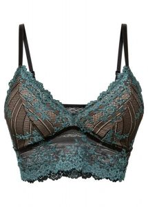 Biustonosz bustier z dwukolorowej koronki. Niebieskie biustonosze bonprix, bez wzorów, z koronki. Za 77,99 zł.