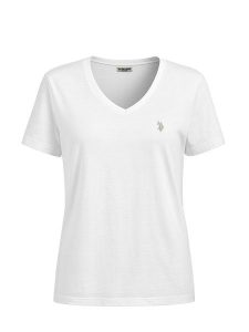 U.S. Polo Assn. Koszulka w kolorze białym rozmiar: L. Białe bluzki U.S. Polo Assn., l, bez wzorów, z bawełny, bez kołnierzyka, bez ramiączek. Za 72,45 zł.