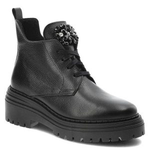 Czarne Botki Armodo Wygodne Buty Damskie. Czarne botki Armodo, bez wzorów, ze skóry, bez obcasa, na obcasie, bez zapięcia. Za 379,00 zł.