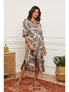 Joséfine Lniana sukienka w kolorze szarobrązowym rozmiar: L. Brązowe sukienki Joséfine, na co dzień, l, bez wzorów, ze lnu, bez kołnierzyka, bez ramiączek, maxi, proste. Za 195,99 zł.