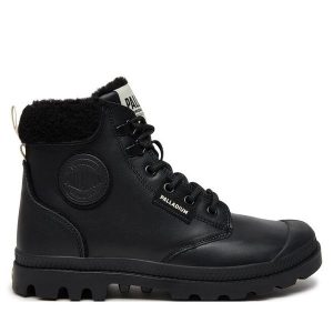 Trapery Palladium. Czarne buty zimowe Palladium, bez obcasa, bez zapięcia. Za 469,99 zł.