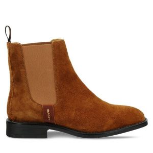 Sztyblety Gant. Brązowe botki GANT, bez wzorów, bez obcasa, na płaskiej podeszwie, bez zapięcia. Za 519,99 zł.