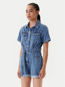 Morgan Kombinezon 251-SHELOR Niebieski Slim Fit. Niebieskie kombinezony Morgan, bez wzorów, z bawełny, bez kołnierzyka, bez ramiączek. Za 299,99 zł.